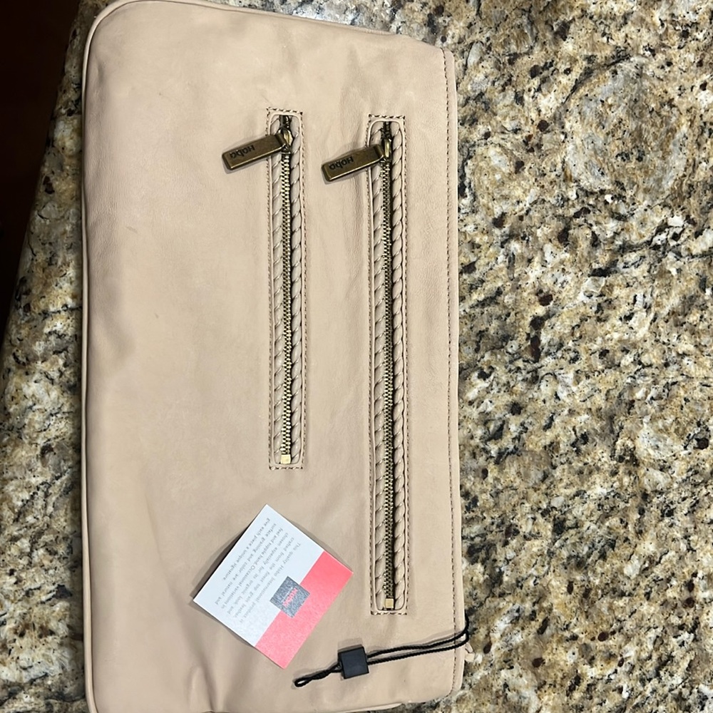 HOBO international leather braided trim clutch